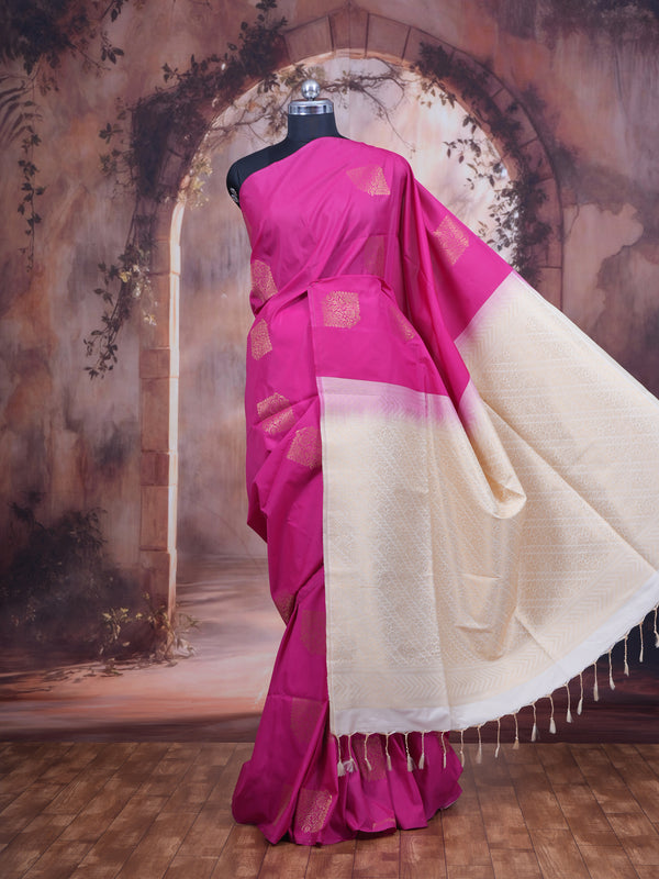 Rani Pink With Sandal Semi Silk Saree