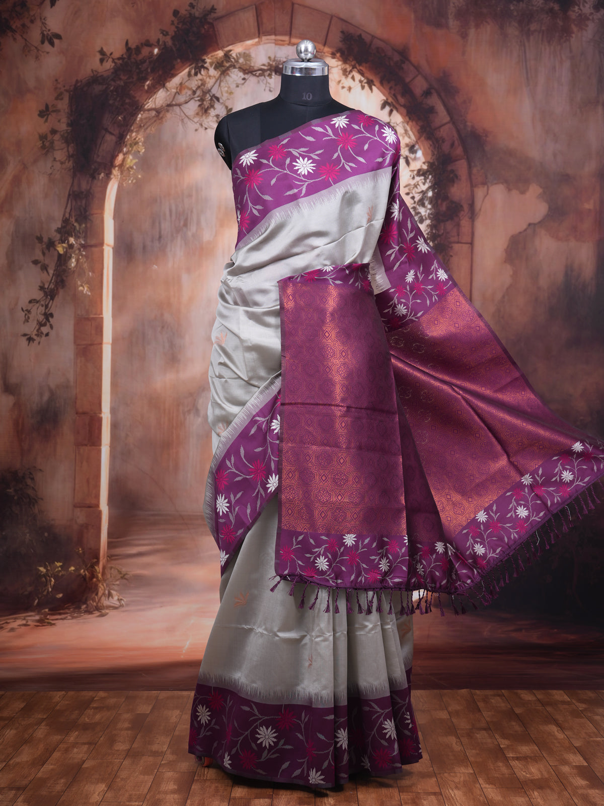 Silver Grey Semi Silk Saree