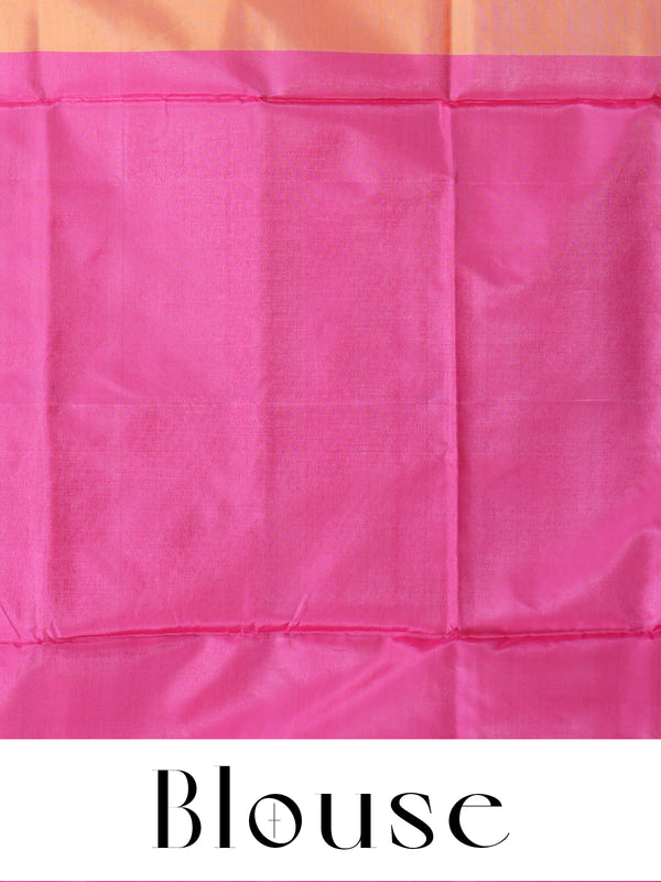 Yellow With Pink Semi Silk Saree