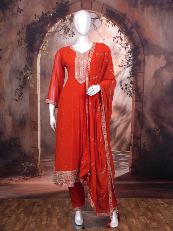 Red with Gold Dupatta Ready Made Salwar Suit