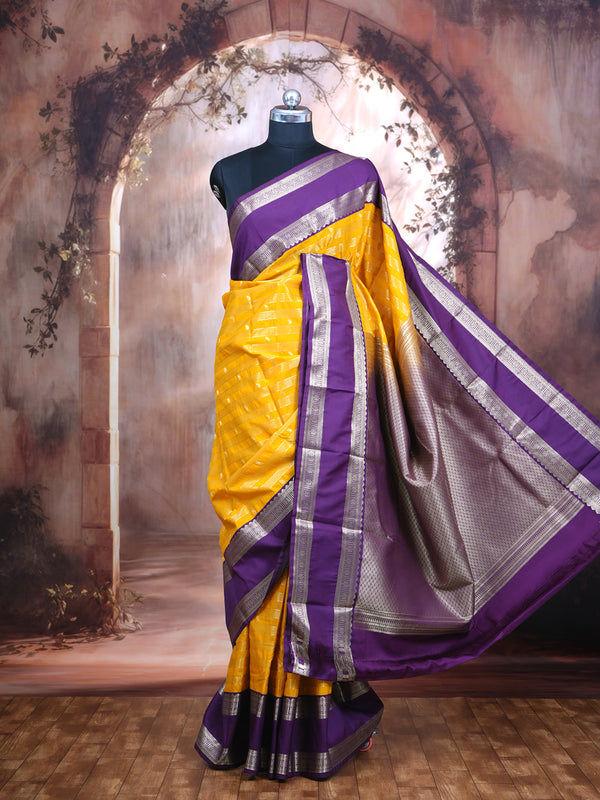 Yellow and Purple Kanchipuram Fancy Silk Saree
