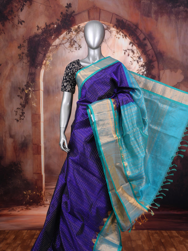 Royal Purple and Turquoise Pure Silk Cotton Saree