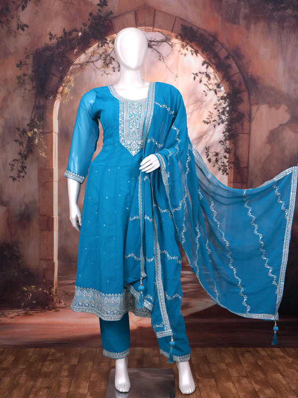 Teal Blue with Zari Ready Made Salwar Suit