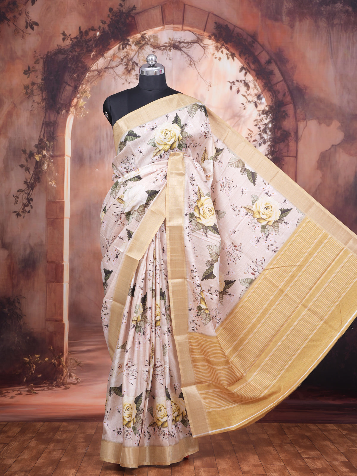 Pastel Pink with Golden Zari - Semi Tussar Saree