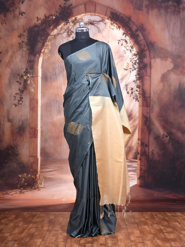 Grey with sandal Semi Silk Saree