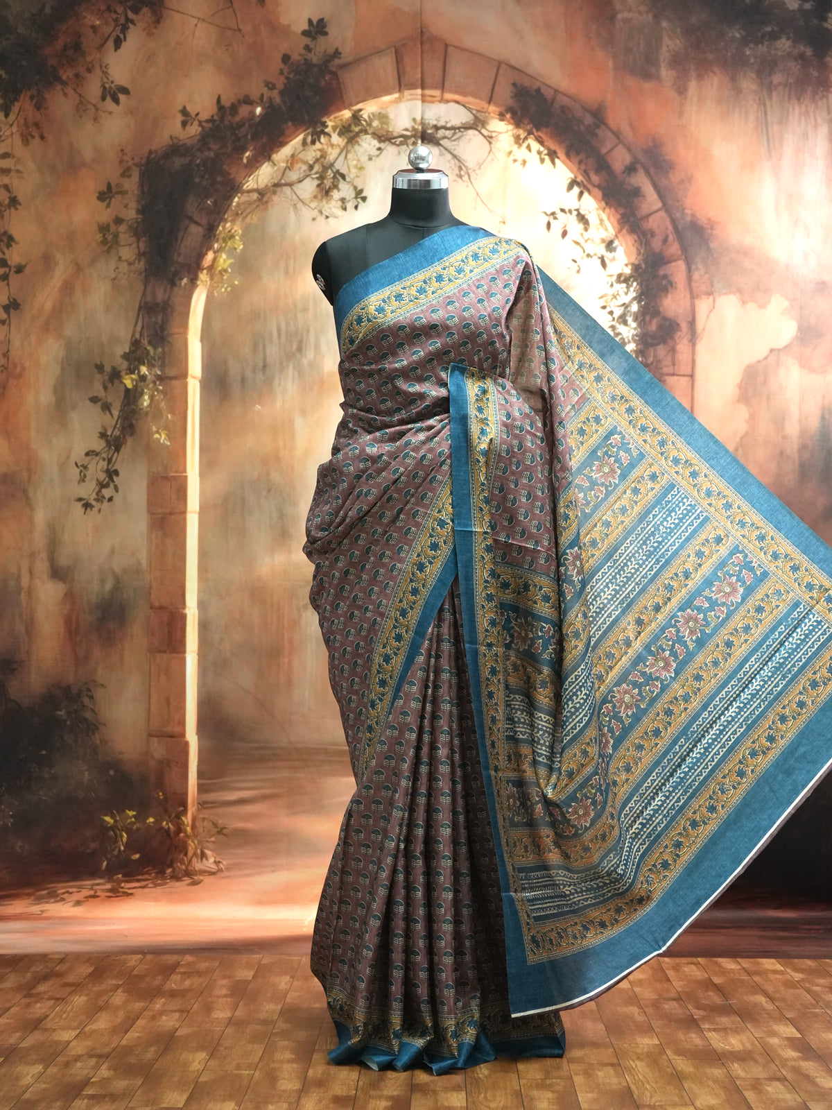 Mauve with Teal Blue - Semi Tussar Saree
