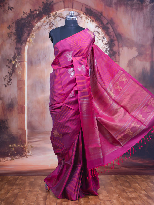 Majestic Magenta Pink Silk Saree with Fine Zari Stripes