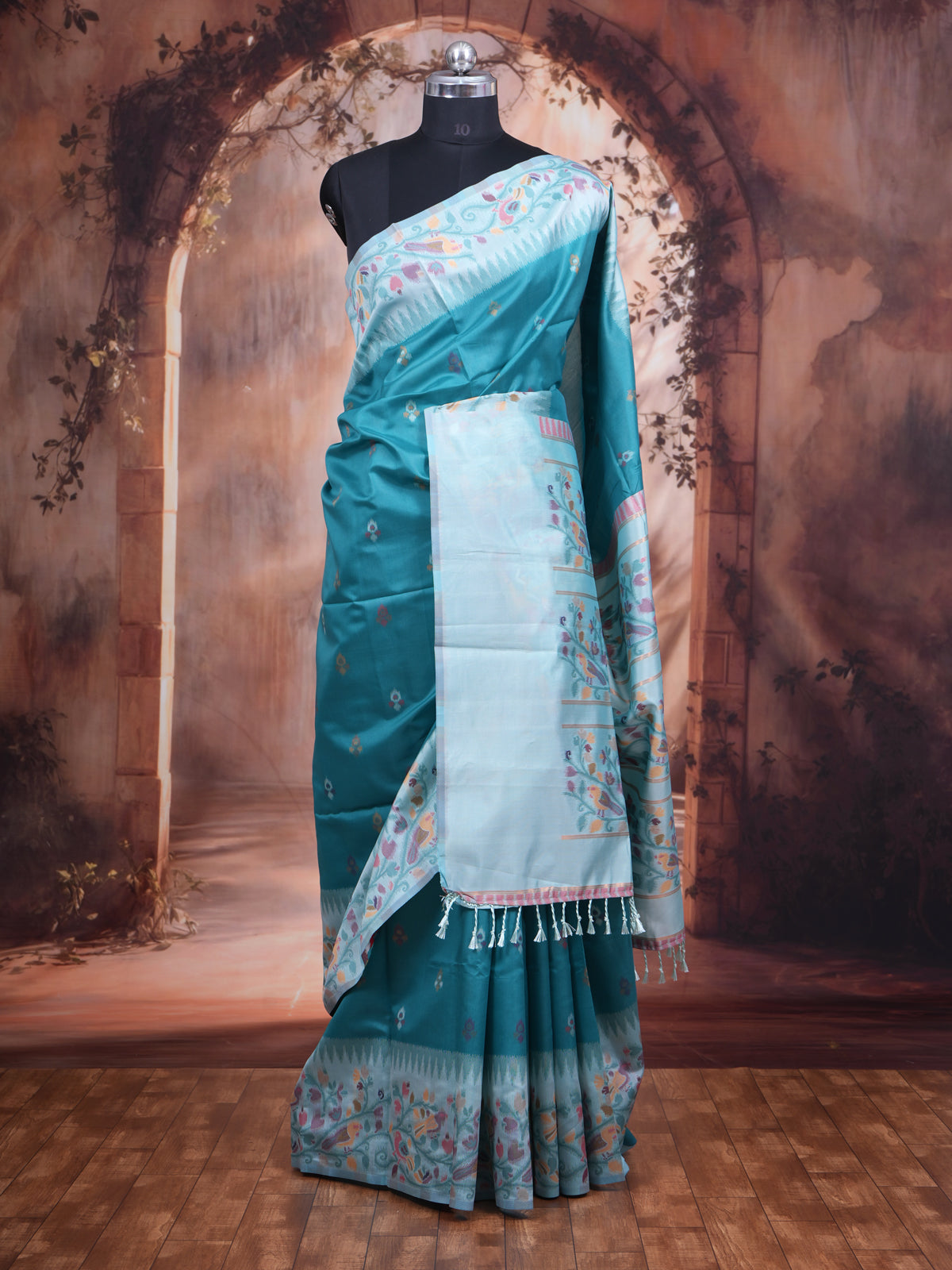 Peacock Blue Semi Silk Saree