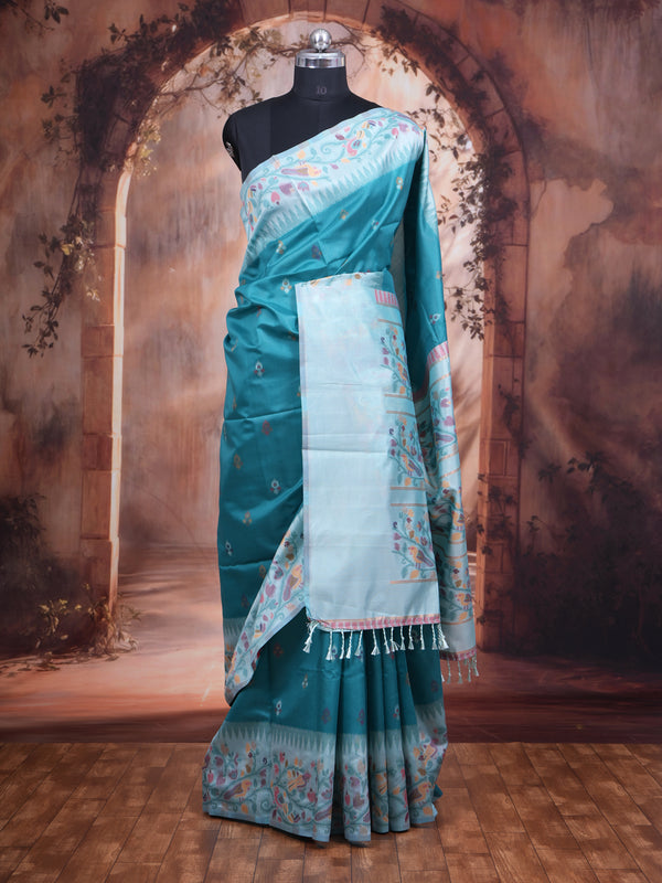 Peacock Blue Semi Silk Saree