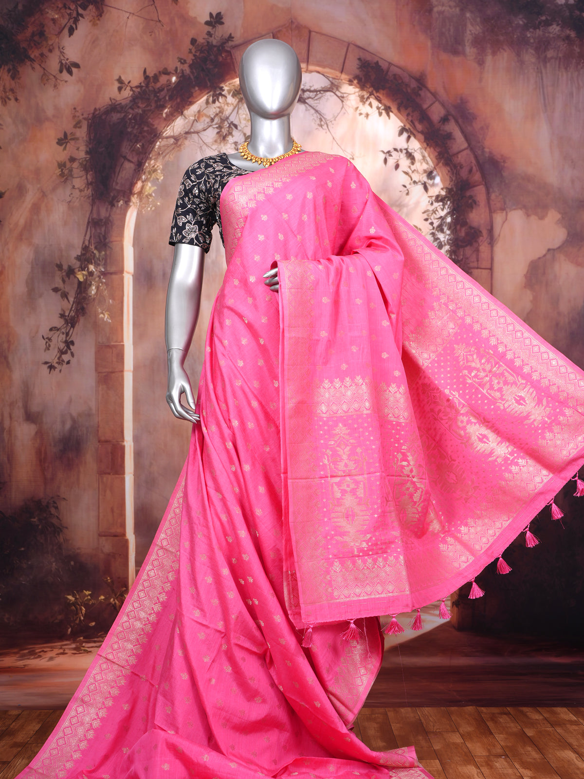 Pink with Gold Zari- Semi Tussar Saree
