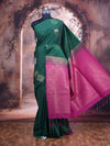 Dark Green With Pink Semi Silk Saree