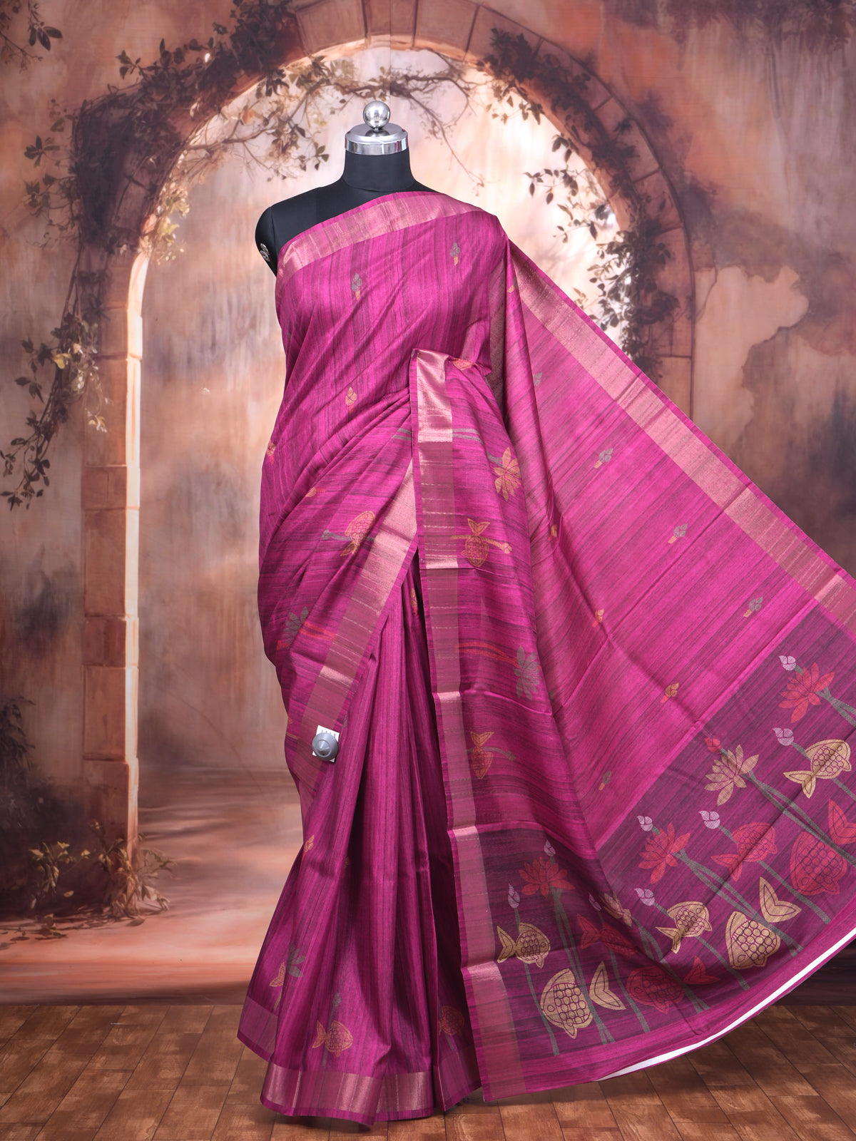Magenta with Deep Magenta - Semi Tussar Saree