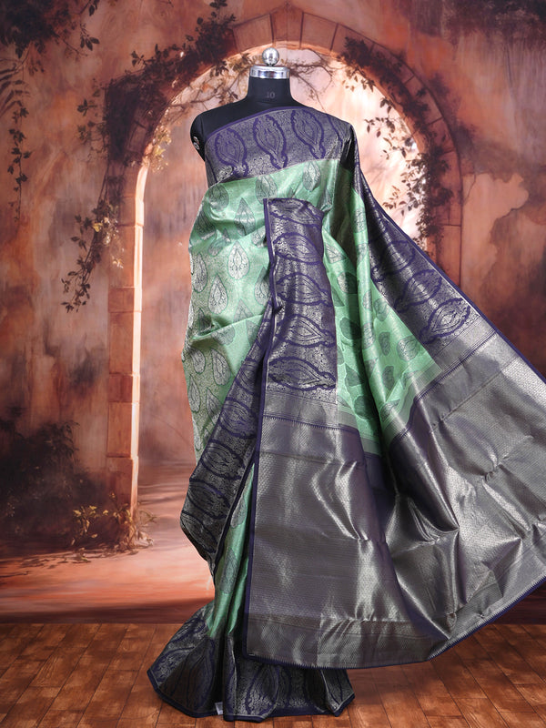 Sage Green and Deep Indigo Kanchipuram Silk Saree