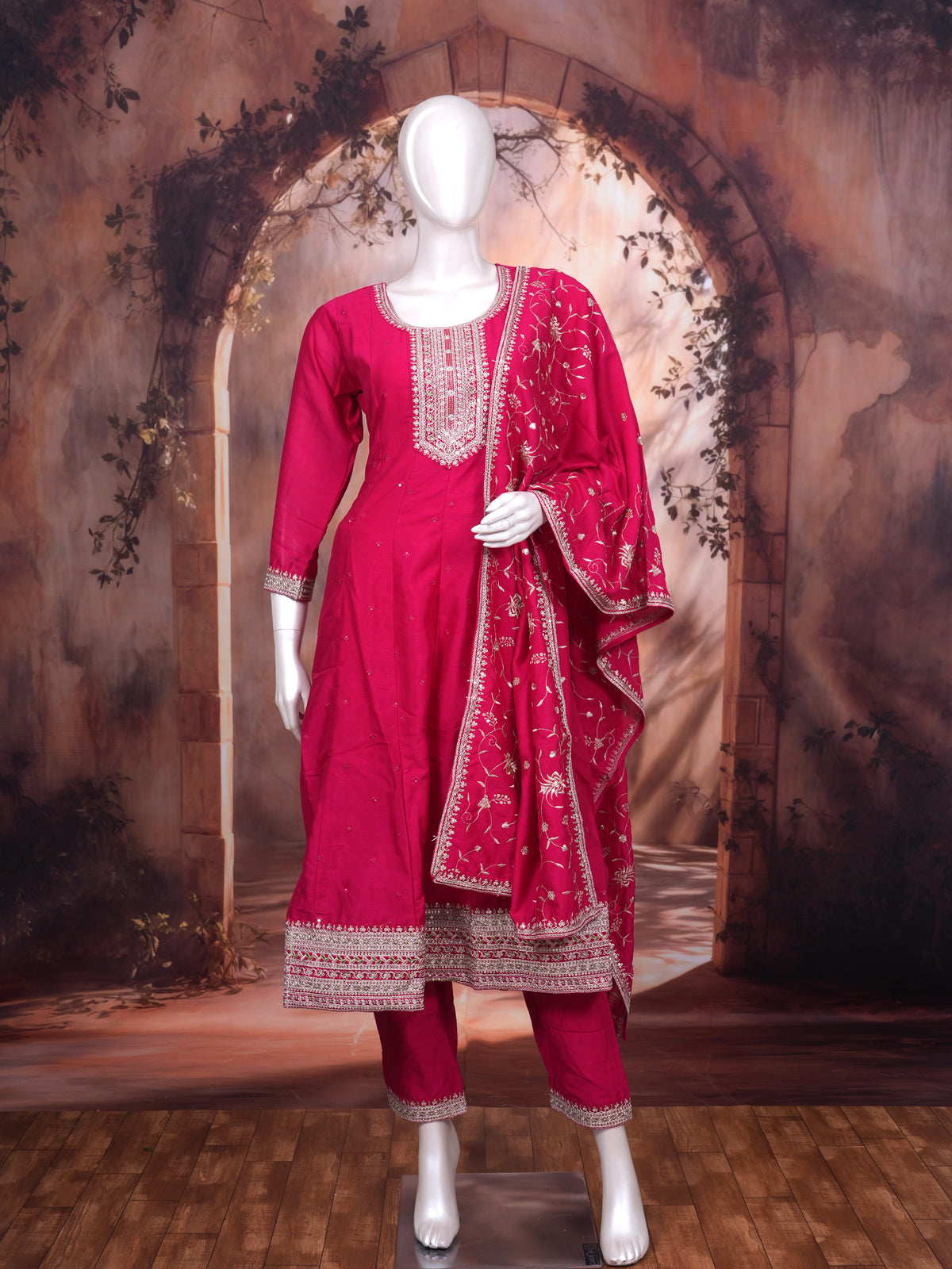 Magenta With Zari Pink  Dupatta Ready Made Salwar Suit