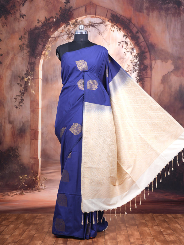Royal Blue with Sandle Semi Silk Saree