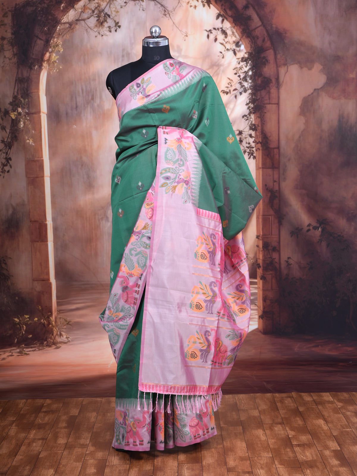 Bottle Green Semi Silk Saree