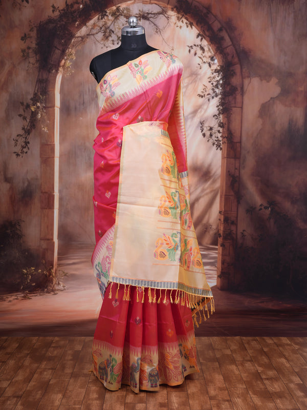 Deep Rose Pink Semi Silk Saree