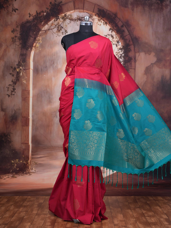 Rani Pink with Rama Green Semi Silk Saree
