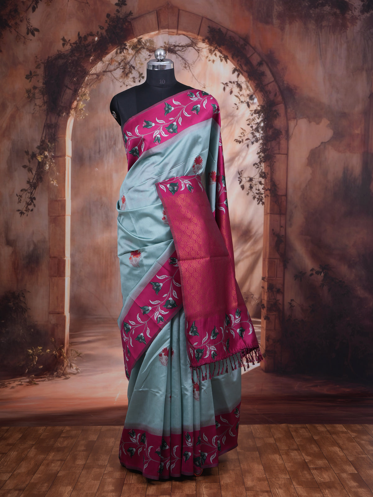 Mint Green Semi Silk Saree