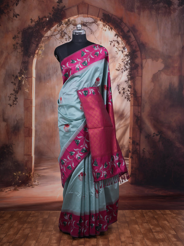 Mint Green Semi Silk Saree