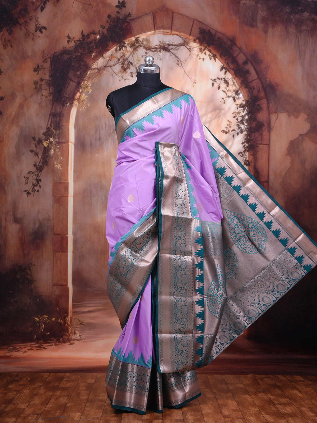 Lavender with Teal Green Kanchipuram Fancy Silk Saree