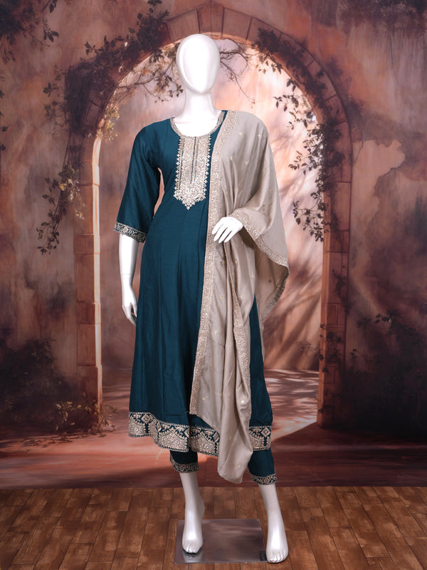 Teal Blue with Beige Ready Made Salwar Suit