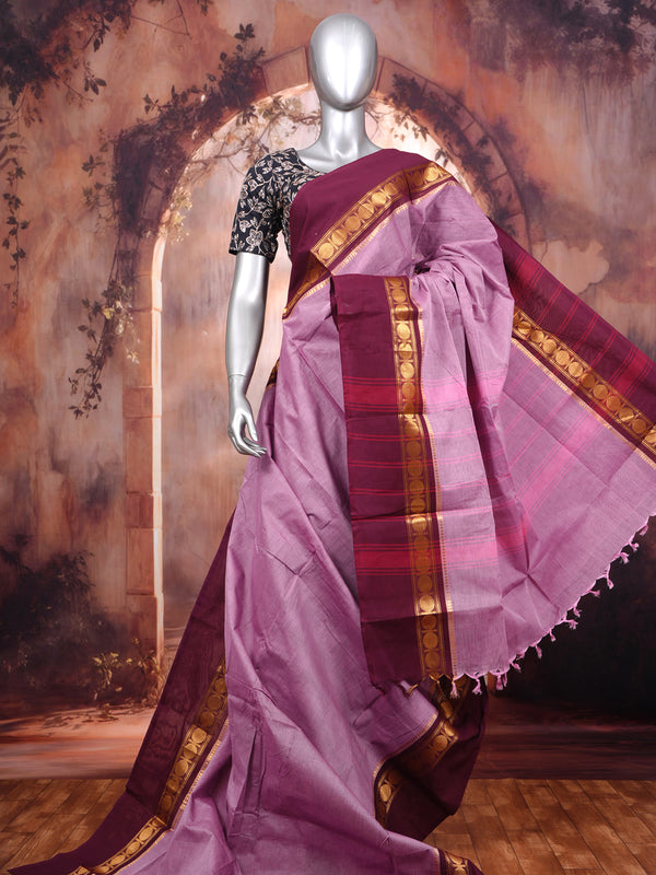 Mauve Pink and Wine Red Chettinad Cotton Saree