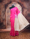 Rani Pink with Light Sandal Semi Silk Saree