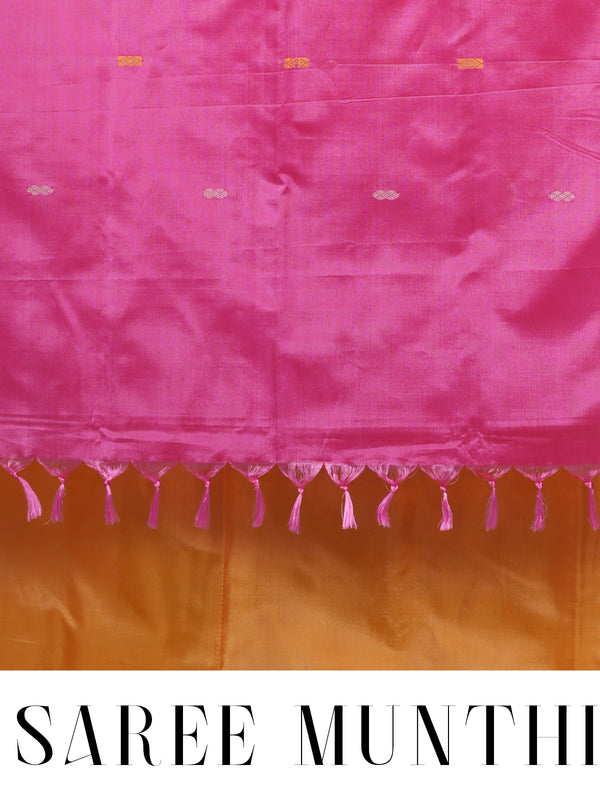 Yellow With Pink Semi Silk Saree