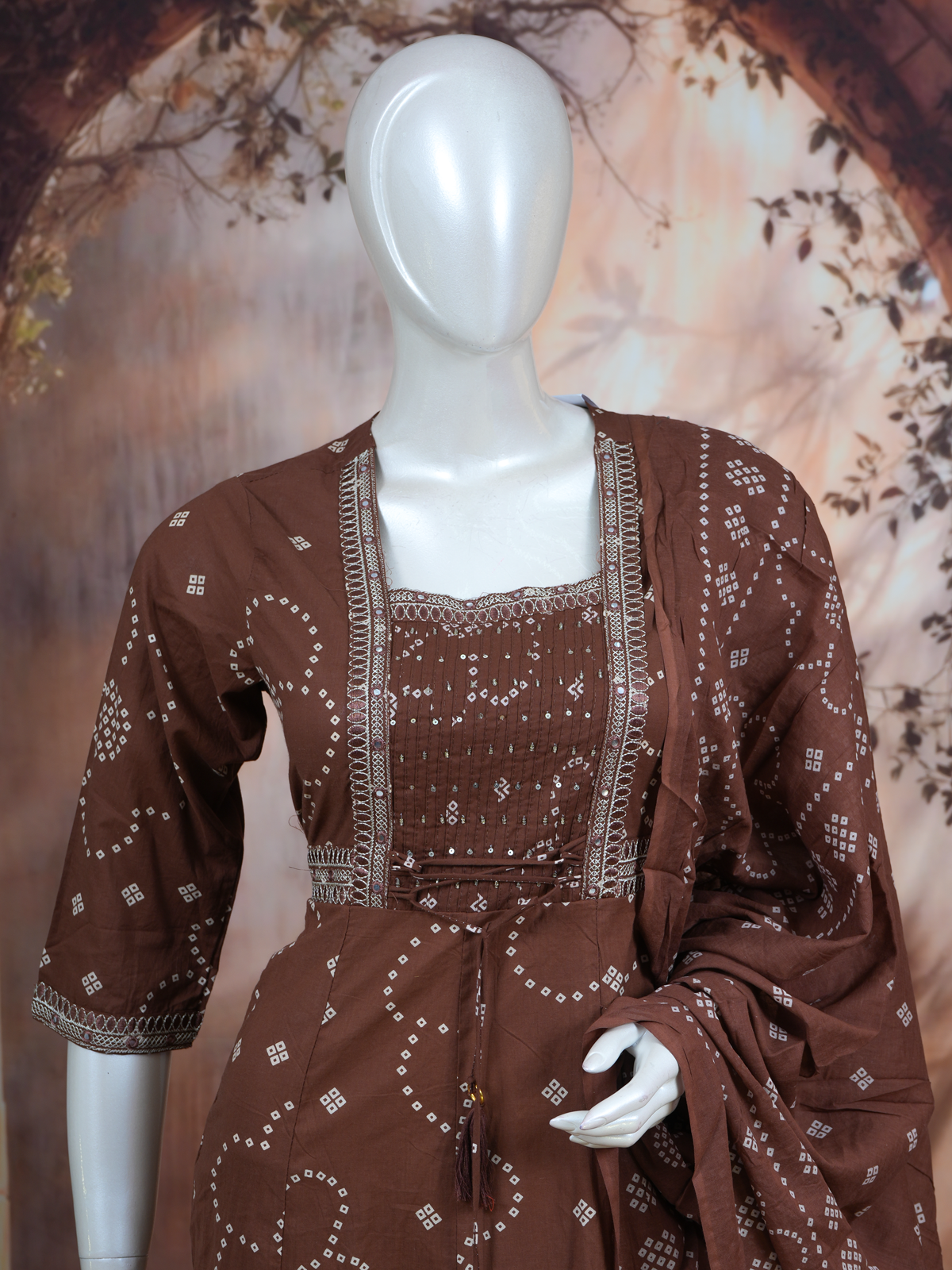 Brown with Dupatta Anarkali Set