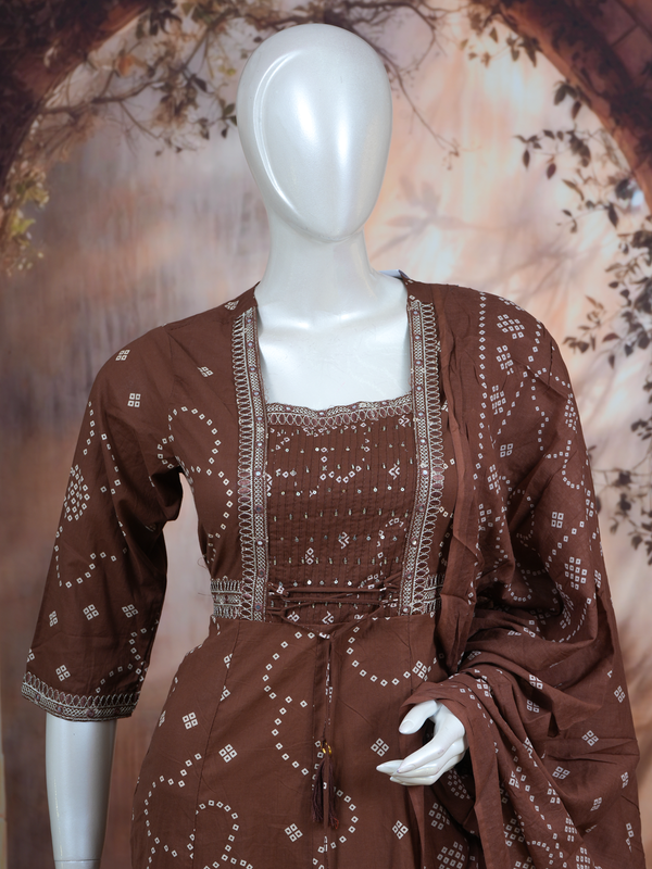 Brown with Dupatta Anarkali Set