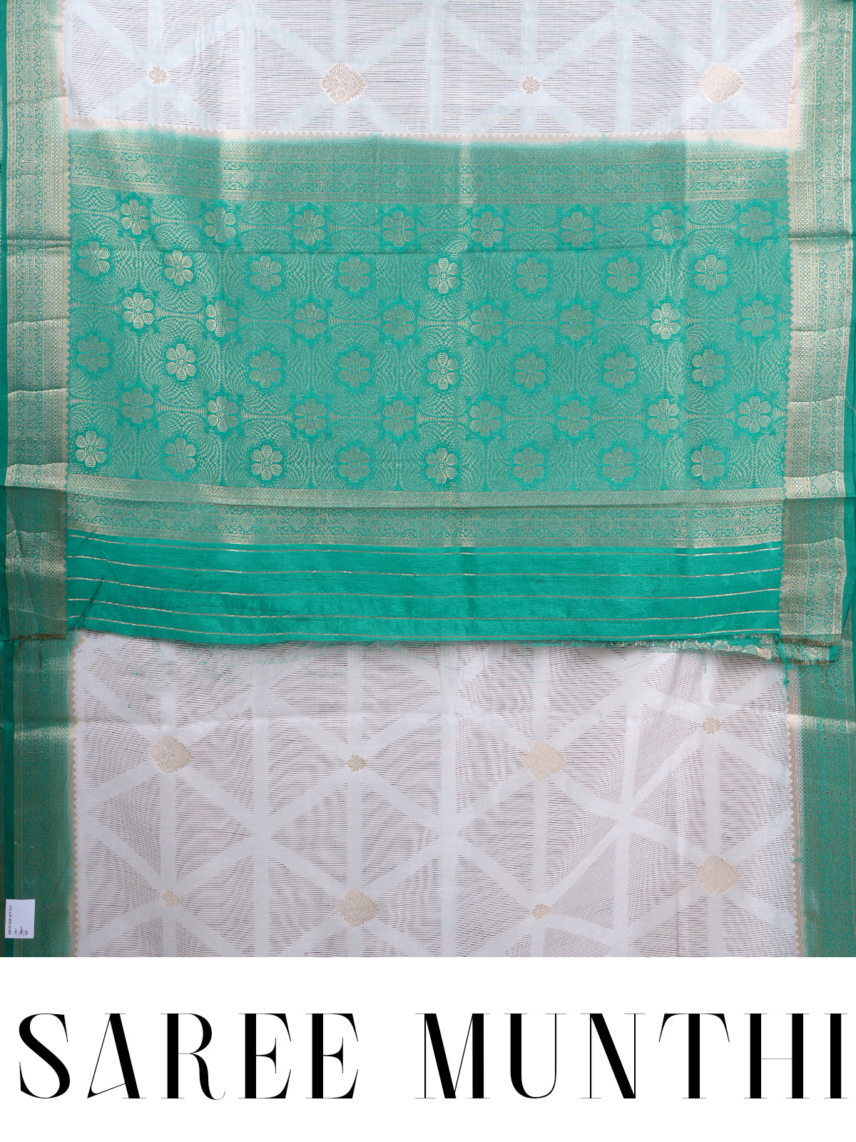 Off-White with Emerald Green - Semi Tussar Saree