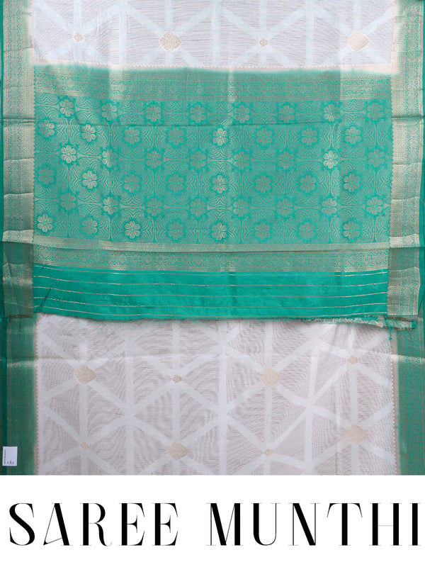 Off-White with Emerald Green - Semi Tussar Saree
