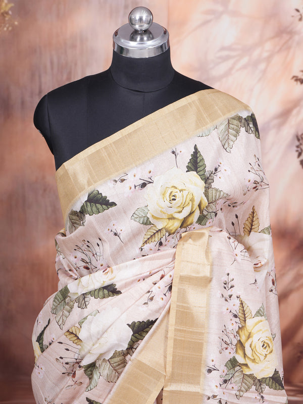 Pastel Pink with Golden Zari - Semi Tussar Saree
