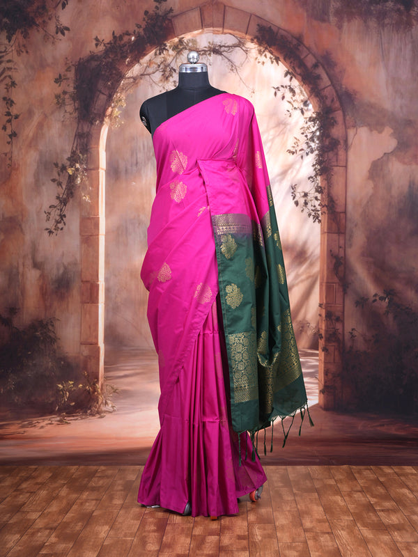 Rani Pink with Green Semi Silk Saree