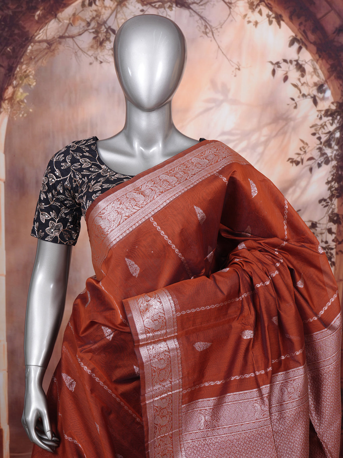 Rust Orange Silk Cotton Saree