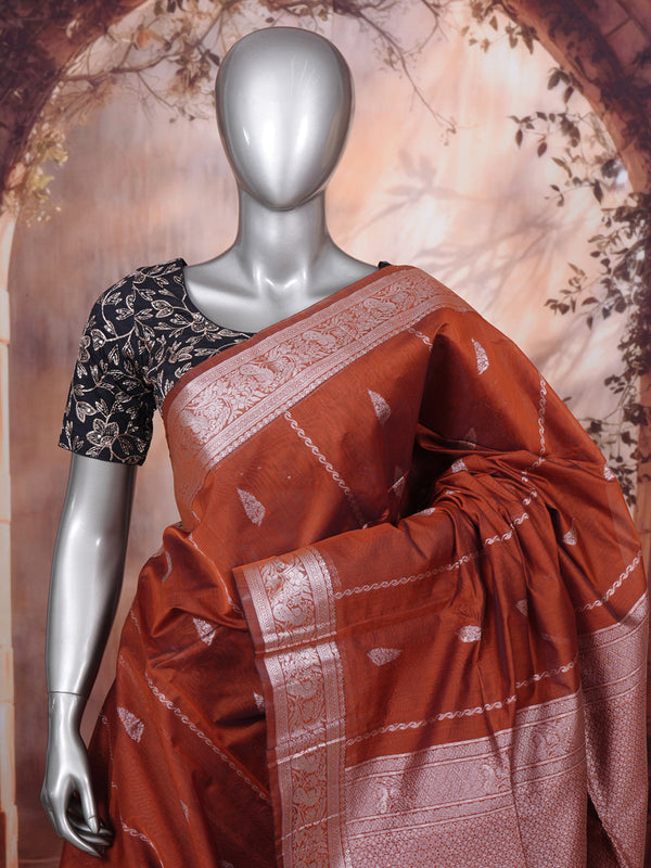 Rust Orange Silk Cotton Saree
