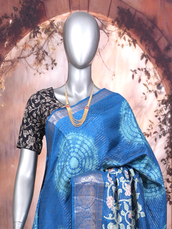 Royal Blue with Blue - Semi Raw Silk Saree