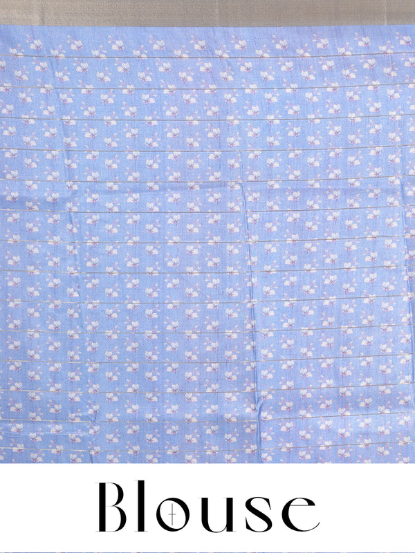Rose Gold and Pastel Blue Dola Silk Saree