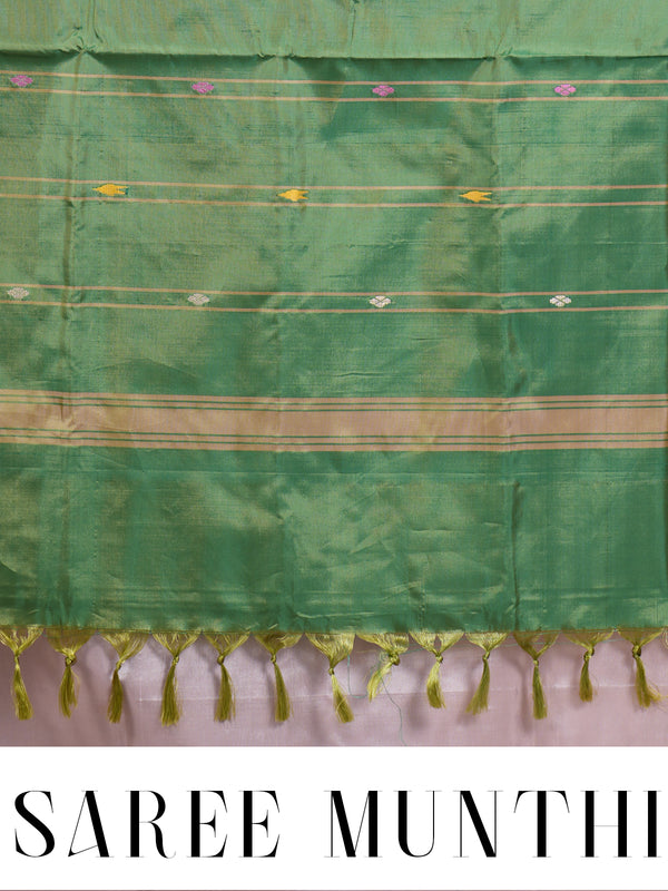 Beige With Green Semi Silk Saree