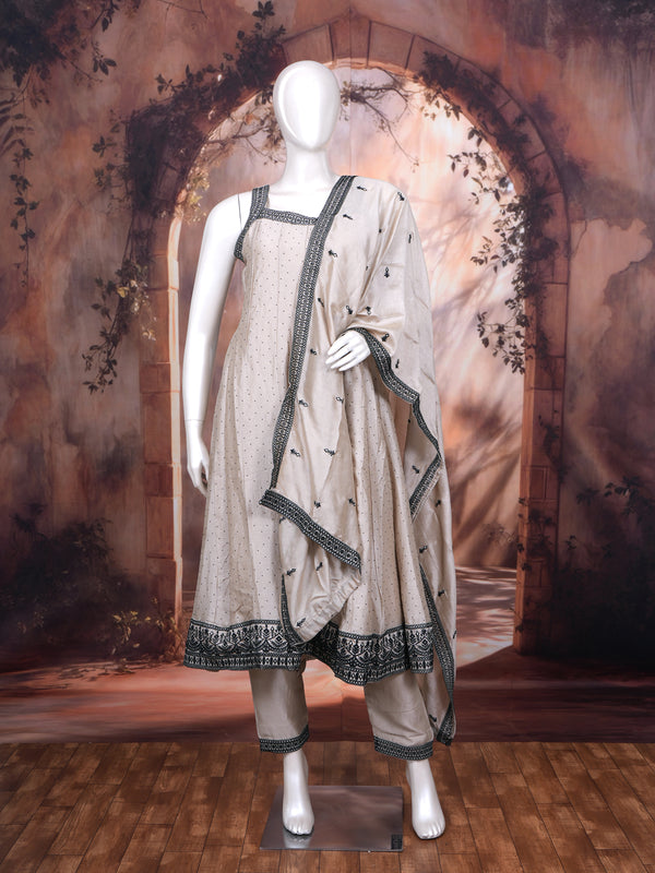 Beige with Black Ready Made Salwar Suit
