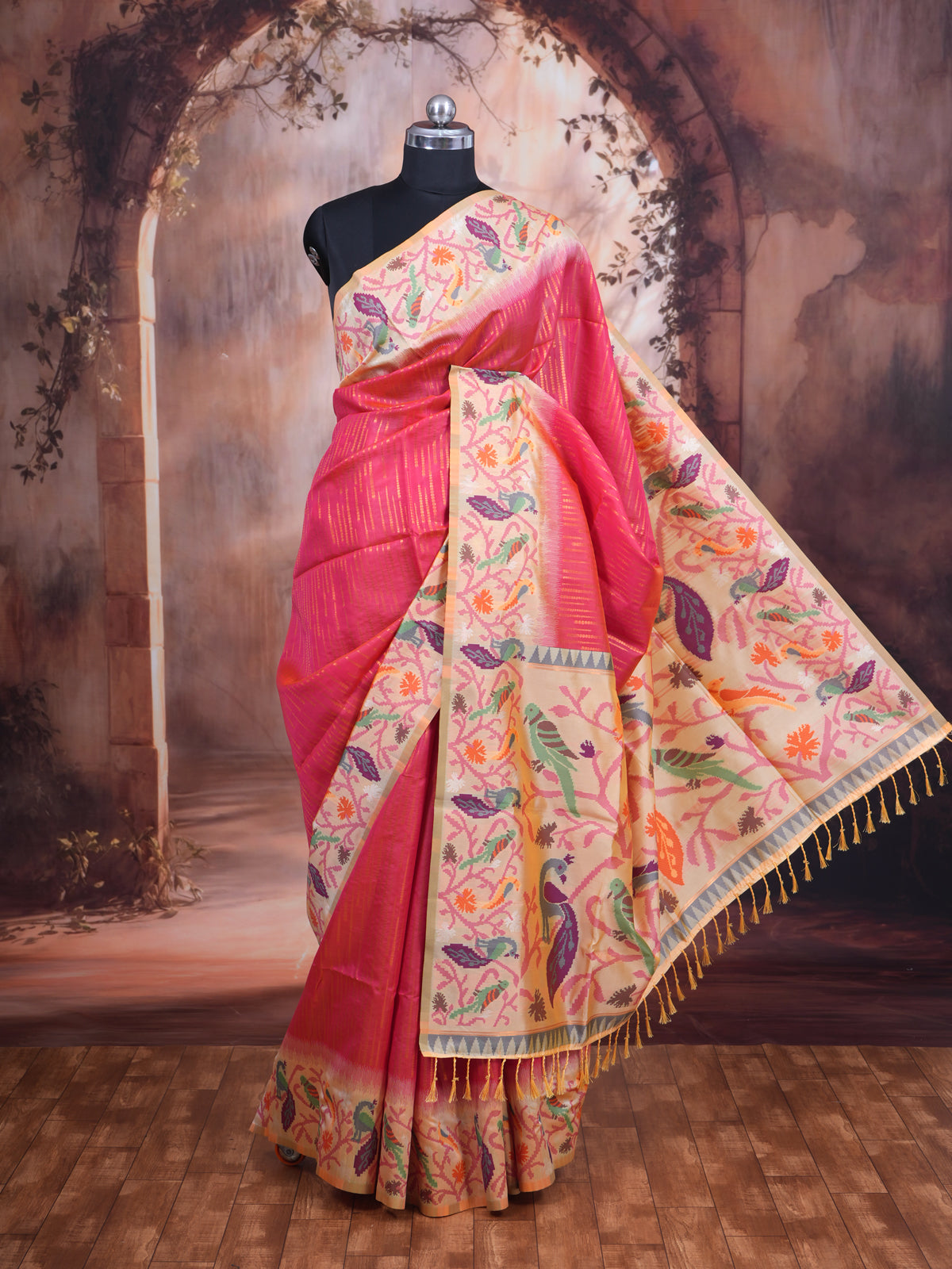 Rani Pink Semi Silk Saree