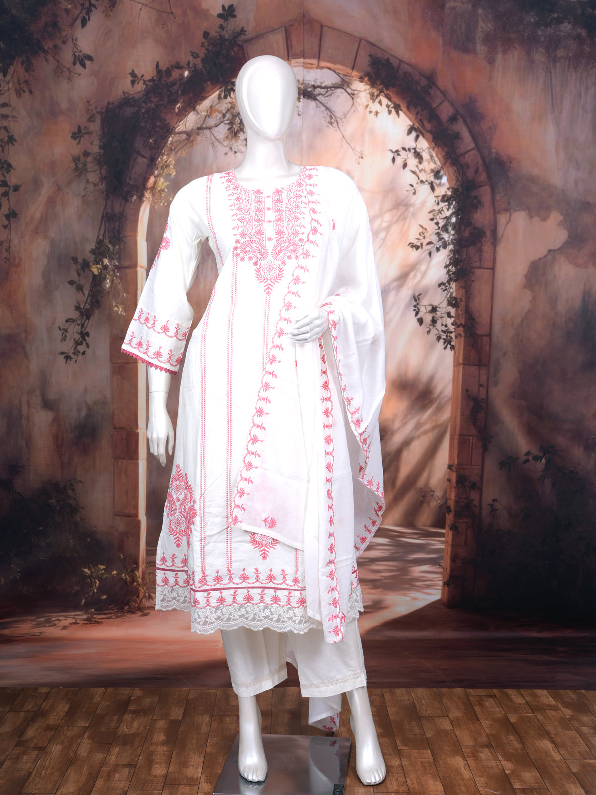 Off-White with Pink Dupatta Ready Made Salwar Suit
