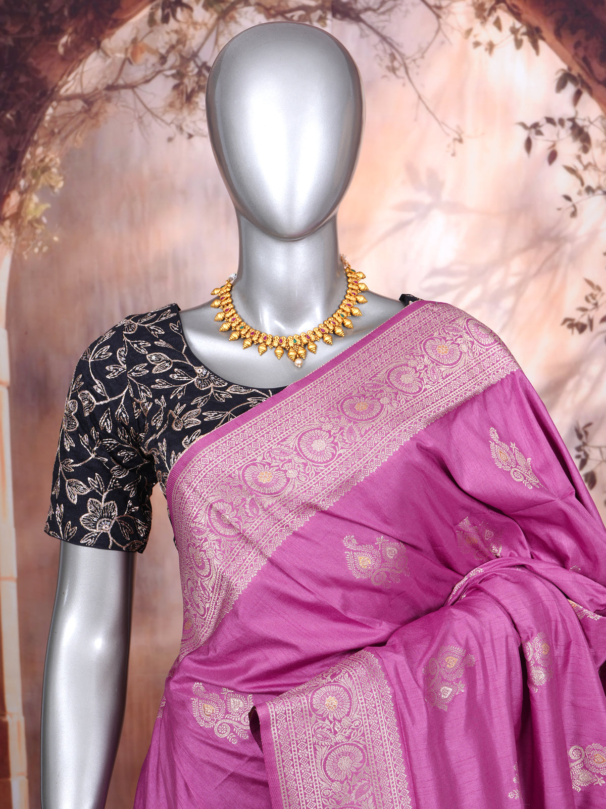 Magenta Pink with Silver/Gold Zari - Semi Tussar Saree