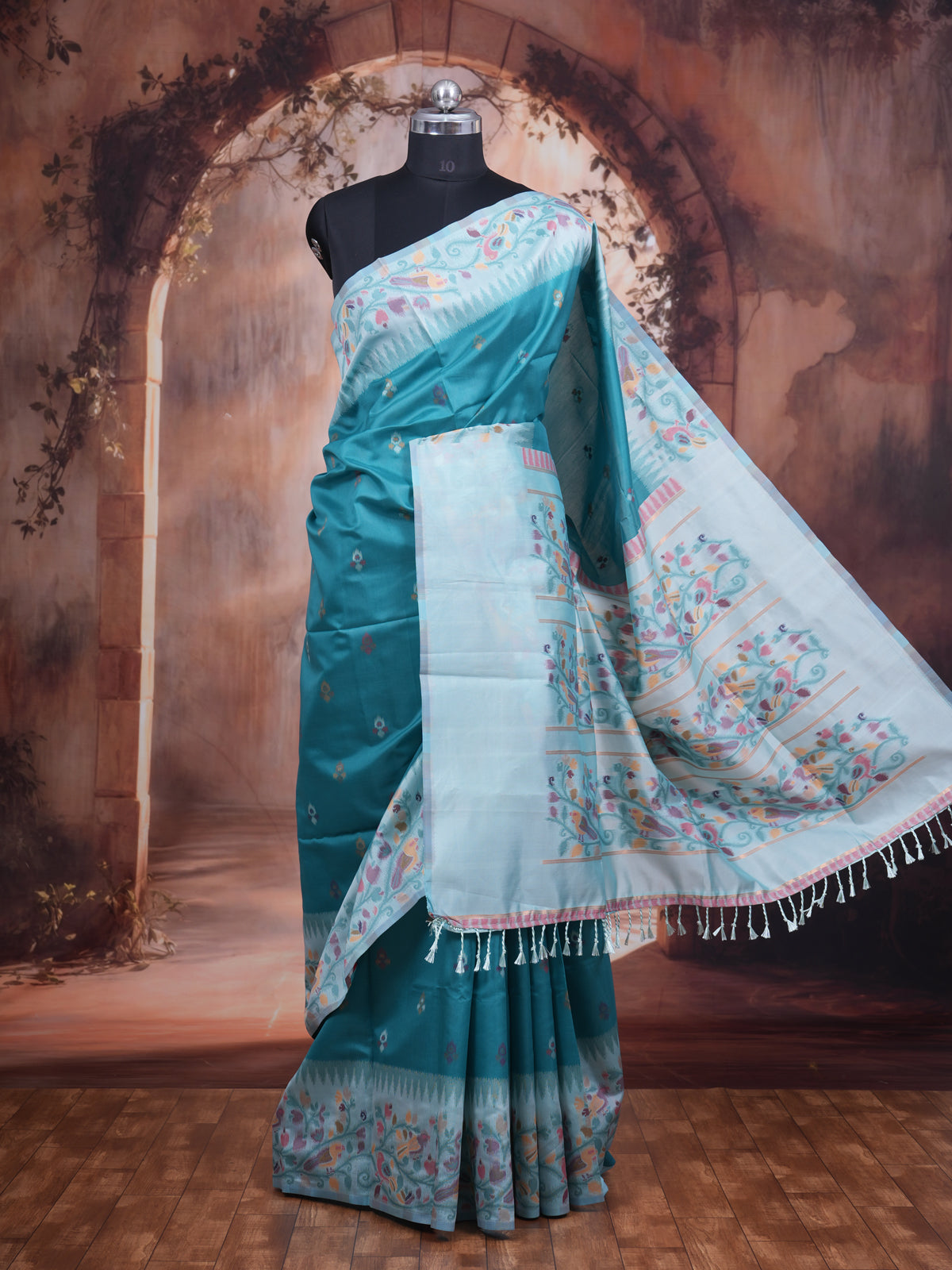 Teal Blue Semi Silk Saree