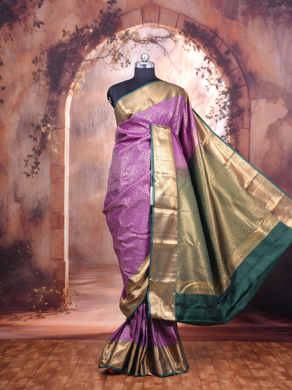 Purple with Bottle Green Kanchipuram Fancy Silk Saree