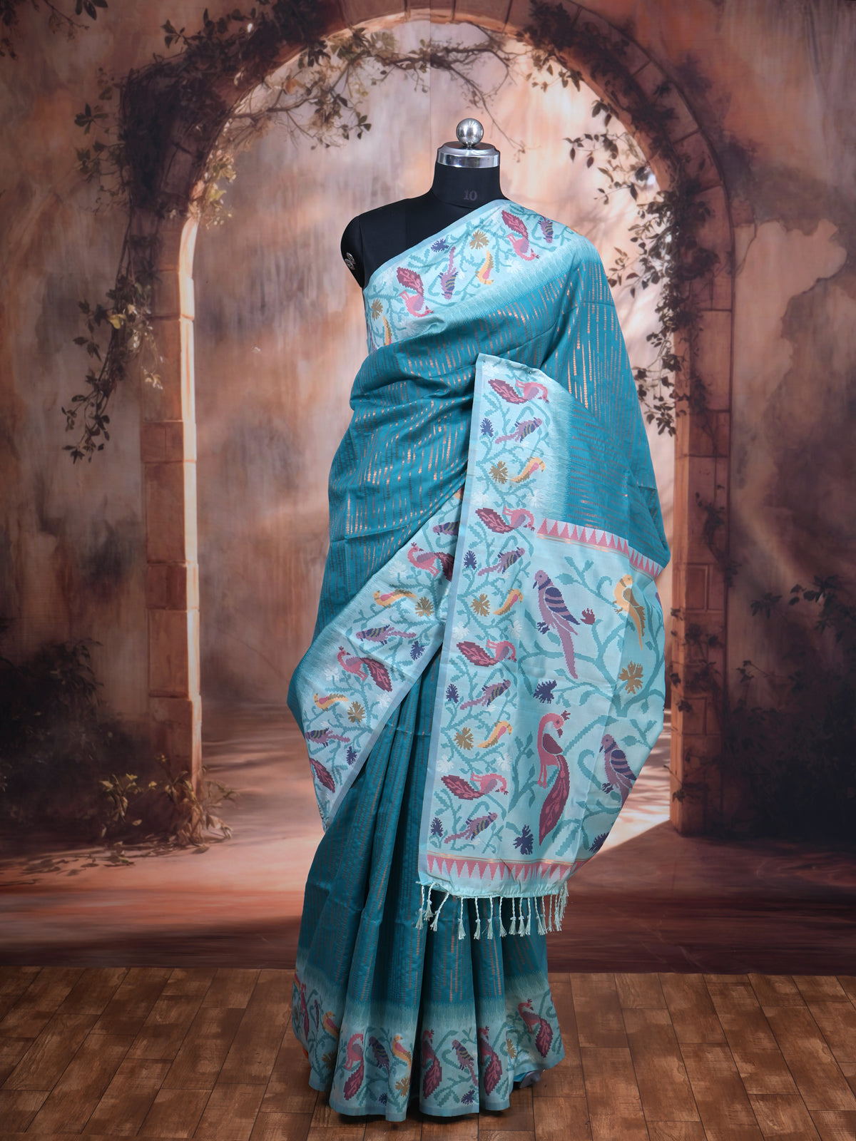 Peacock Blue Semi Silk Saree