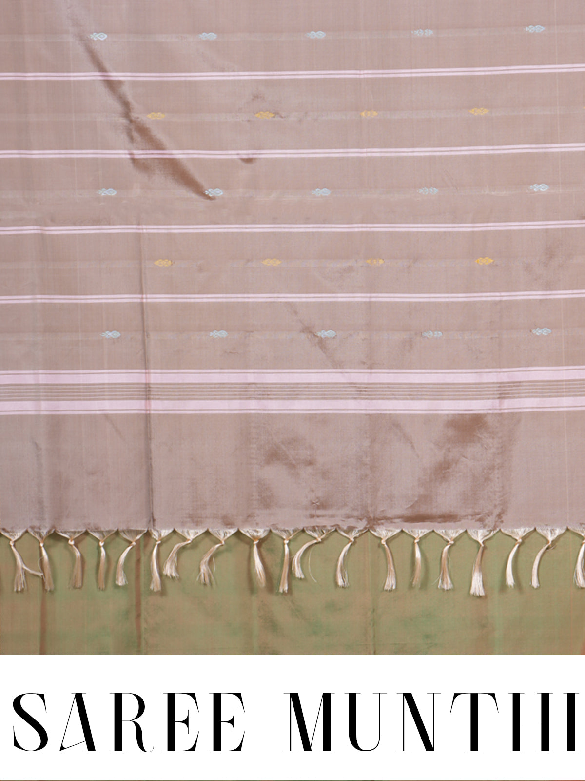 Olive Green With Orange Semi Silk Saree