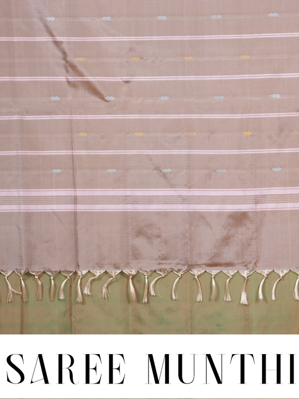 Olive Green With Orange Semi Silk Saree