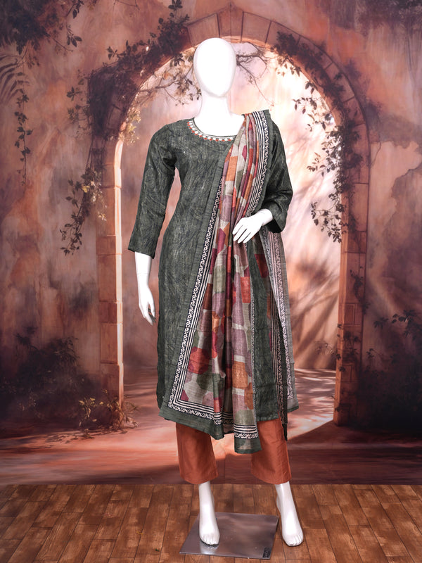 Olive Green with Multicolor Dupatta Ready Made Salwar Suit